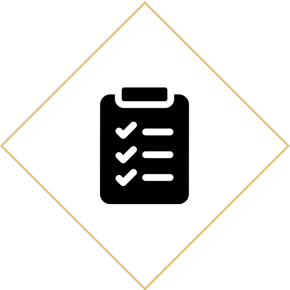 Checklist icon on diamond-shaped background.